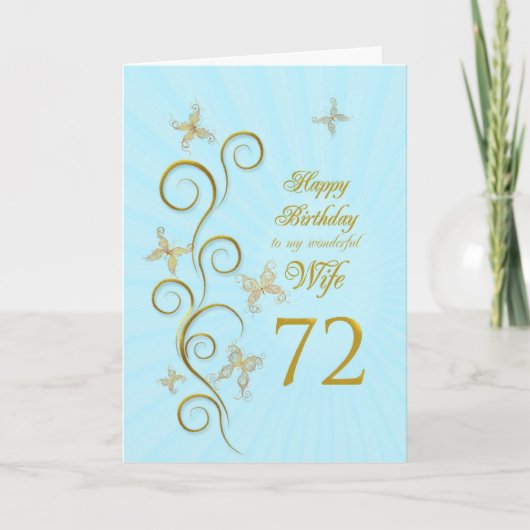 妻72番目の誕生日と金色の蝶 カード (正面)
