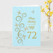 妻72番目の誕生日と金色の蝶 カード (黄色い花)