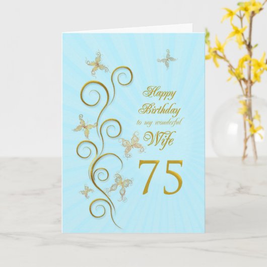 妻75誕生日と金蝶 カード (黄色い花)
