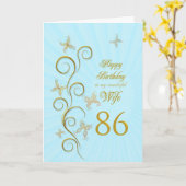 妻86誕生日と金蝶 カード (黄色い花)