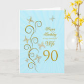 妻90誕生日と金蝶 カード (黄色い花)