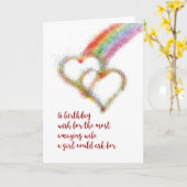 妻、ハート、虹のためのレズビアンの誕生日の願い カード (黄色い花)