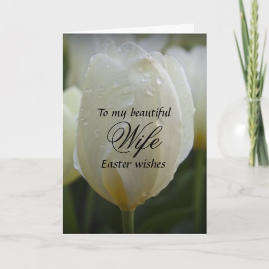 妻/復活祭の願い – エレガント白いチューリップ シーズンカード (正面)