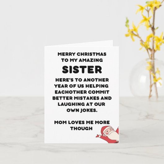 姉おもしろい妹用クリスマスカード カード (黄色い花)