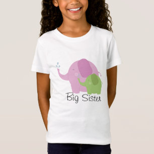 姉のピンクおよび緑象の女の子のティー Tシャツ