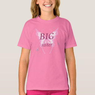姉のピンクの蝶女の子のTシャツ Tシャツ