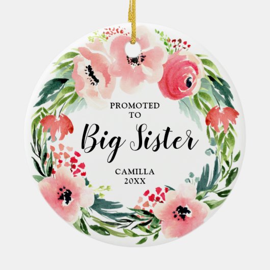 姉のフローラリースに昇進パーソナライズされたする セラミックオーナメント (裏面)
