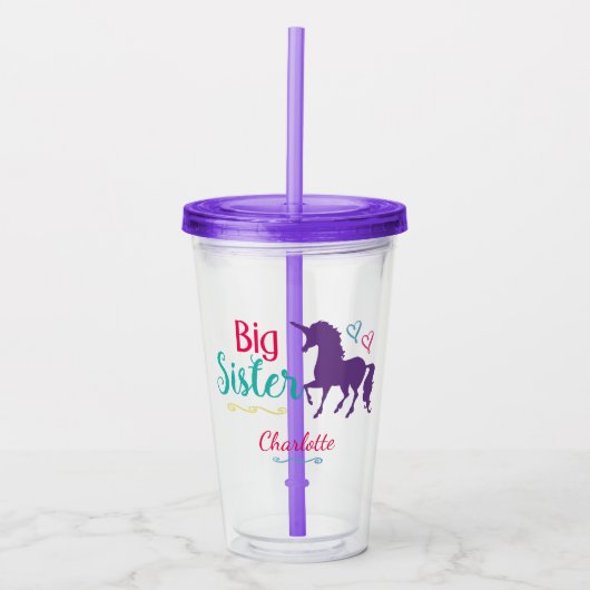 姉のユニコーンのシルエットのカラフルの兄弟姉妹 アクリルタンブラー (正面)