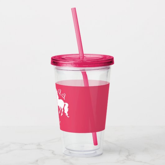 姉のユニコーンのシルエットのピンクの女の子の兄弟姉妹 アクリルタンブラー (左)