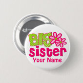 姉のライムグリーンのピンクのパーソナライズなボタン 缶バッジ (正面&裏面)