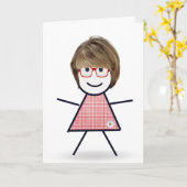 姉の誕生日用の髪の毛のスティックガール カード (黄色い花)