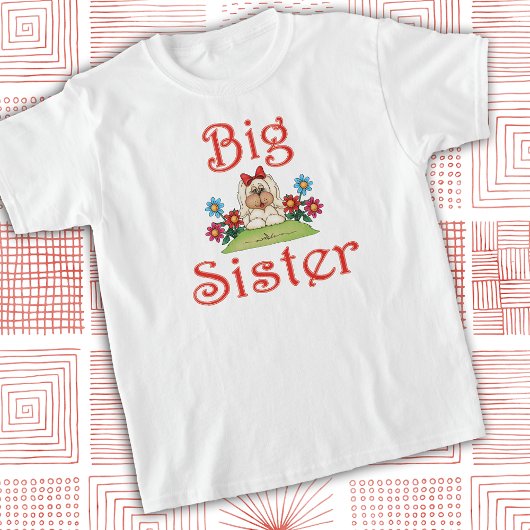 姉ふわふわの白い子犬お洒落 Tシャツ