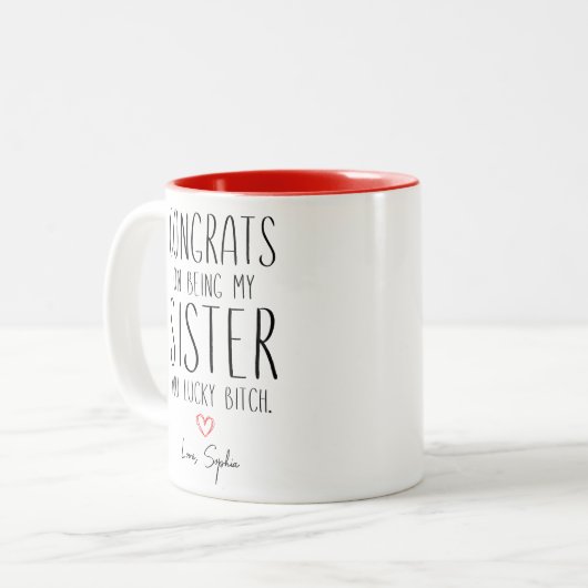 姉妹おめでとう私の妹であってあなたの幸運B**CH ツートーンマグカップ (正面左)