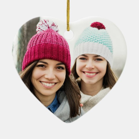 姉妹が接続ハートフォトキープサキーホワイト セラミックオーナメント (裏面)