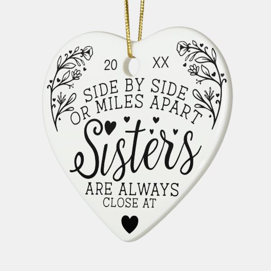 姉妹が接続ハートフォトキープサキーホワイト セラミックオーナメント (左)