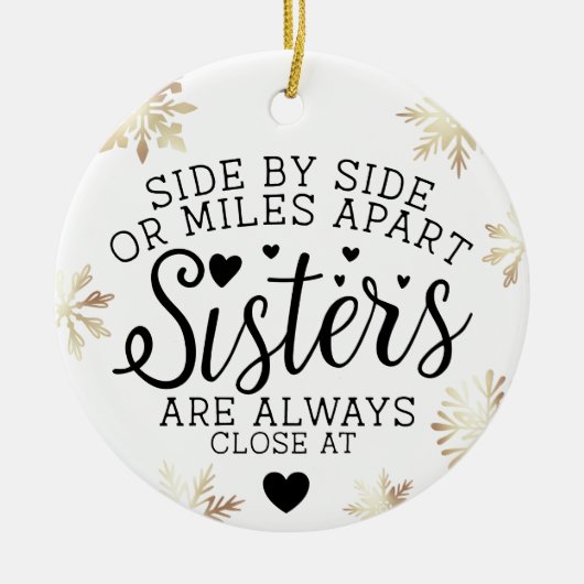 姉妹が接続ハートフォトキープサキーホワイト セラミックオーナメント (正面)