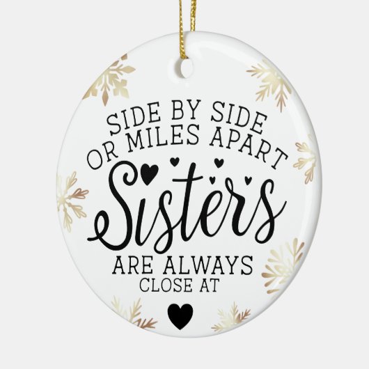 姉妹が接続ハートフォトキープサキーホワイト セラミックオーナメント (左)