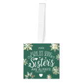 姉妹が接続,ハート写真の記念日緑 キューブオーナメント (正面)