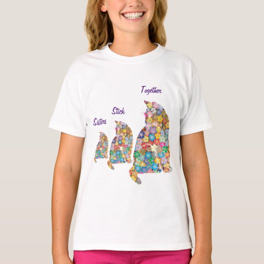 姉妹が3匹の子猫の花 Tシャツ (正面)
