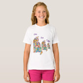 姉妹が3匹の子猫の花 Tシャツ (正面フル)
