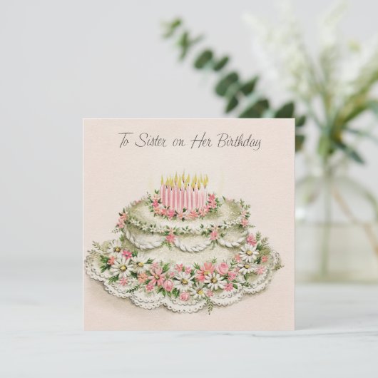 姉妹に彼女の誕生日ヴィンテージスタイル シーズンカード (スタンド正面)