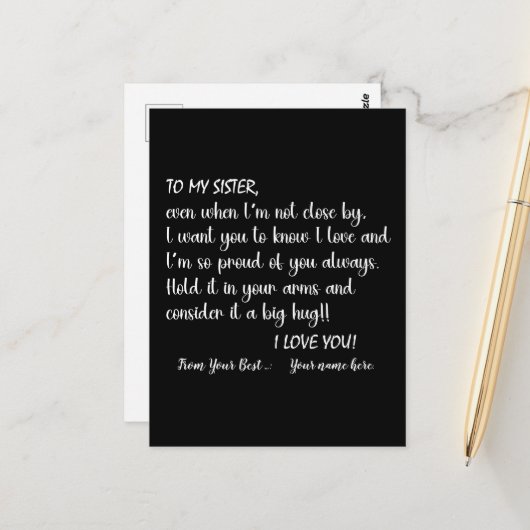 姉妹に贈る特別なメッセージ 私の妹へ 愛してる ポストカード (正面/裏面インサイチュ)