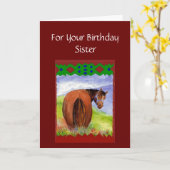 姉妹のおもしろいな誕生日の願いの馬のダイエットのケーキ カード (黄色い花)