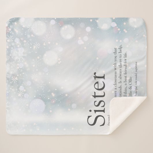 姉妹のためのウィンタースノーフレークホリデーギフトアイデア シェルパブランケット (正面(横))