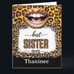 姉妹のためのヒョウ柄グリーティングカード - おしゃれ カード<br><div class="desc">このヒョウ柄グリーティングカードで姉妹に愛を示しましょう。誕生日や特別な記念日を祝うのに最適です。 大胆でおしゃれなヒョウ柄のデザインが特徴で、オリジナルのメッセージを入れることができるので、気持ちを伝えるユニークで思いやりのある方法です。 誕生日、記念日、または理由がなくても、このトレンディな動物柄のカードは、どんなお祝いにもおしゃれなタッチを加えます!</div>