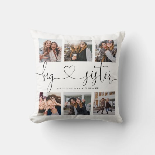 姉妹のためのビッグシスタースクリプトギフト写真コラージュ クッション (正面)