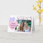 姉妹のためのピンクおよび紫色のハッピーバースデーカード カード (黄色い花)