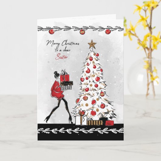 姉妹のためのモダンでおしゃれなクリスマス カード (黄色い花)
