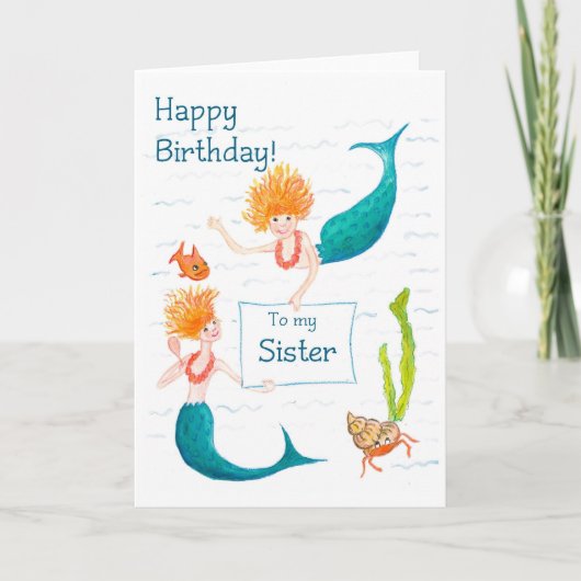 姉妹のための人魚のバースデー・カード カード (正面)