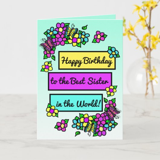 姉妹のための明るかわいらしい誕生日 カード (黄色い花)