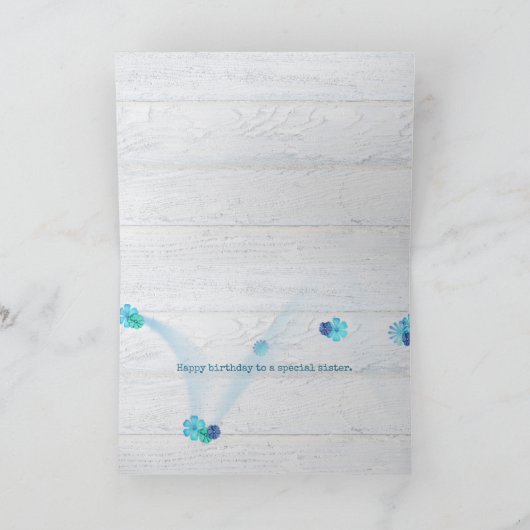 姉妹のための水玉模様のリボンのデイジー カード (内部)