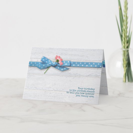 姉妹のための水玉模様のリボンのデイジー カード (正面)