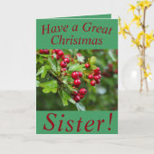 姉妹のための赤い果実クリスマスカード カード (黄色い花)