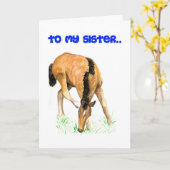 姉妹のための「子馬」のバースデー・カード カード (黄色い花)