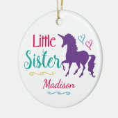 姉妹のカラフルなユニコーンの妹のクリスマス セラミックオーナメント (左)