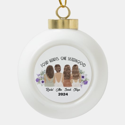 姉妹のギフトで繋がる4人のハート セラミックボールオーナメント (正面)