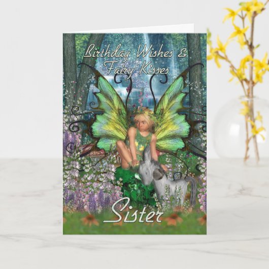 姉妹のバースデー・カード-アンゼリカのファンタジーの森林F カード (黄色い花)