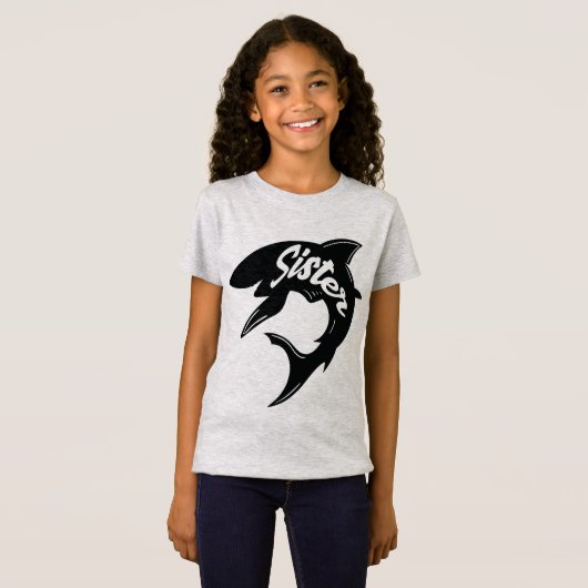 姉妹のベビーの鮫一致家族のカップルのワイシャツ Tシャツ (正面フル)