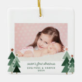 姉妹の初めてのクリスマス素朴ツリー2 セラミックオーナメント (正面)