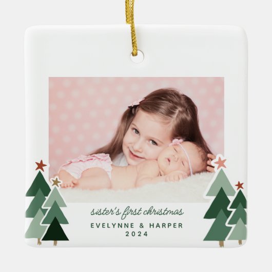 姉妹の初めてのクリスマス素朴ツリー2 セラミックオーナメント (正面)