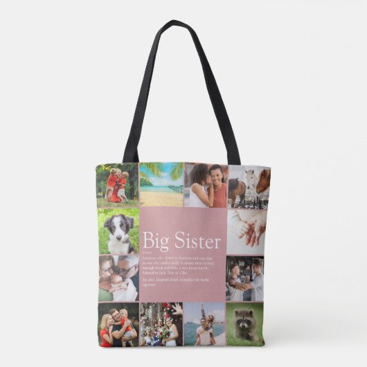 姉妹の定義 ピンクの楽しい写真コラージュ ギャル仕様 トートバッグ (裏面)