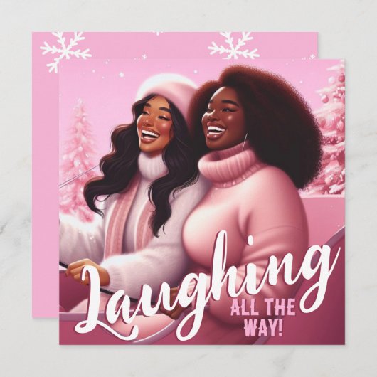 姉妹の祭典的な笑い パステルピンク シーズンカード (正面/裏面)