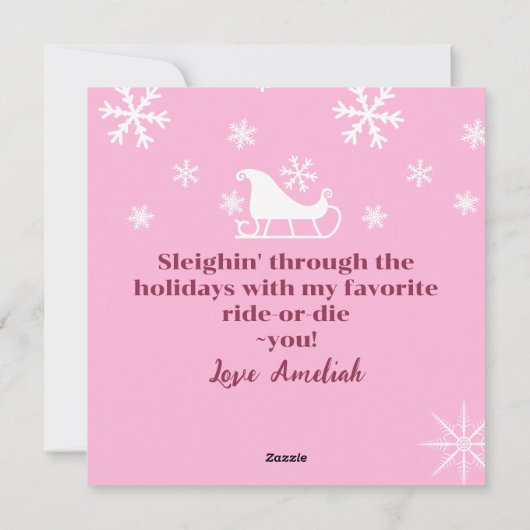 姉妹の祭典的な笑い パステルピンク シーズンカード (裏面)