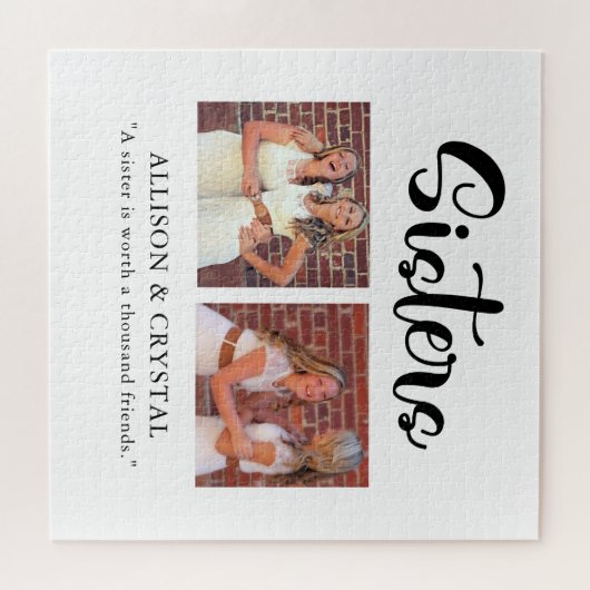 姉妹の筆記体2枚の写真コラージュの引用 兄弟姉妹 ジグソーパズル (横)