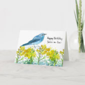 姉妹の義理のハッピーバースデーブルーバードワイルドフラワー カード (正面)