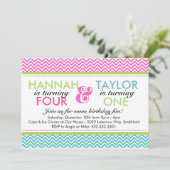 姉妹の誕生日パーティー招待状（女の子） 招待状 (スタンド正面)